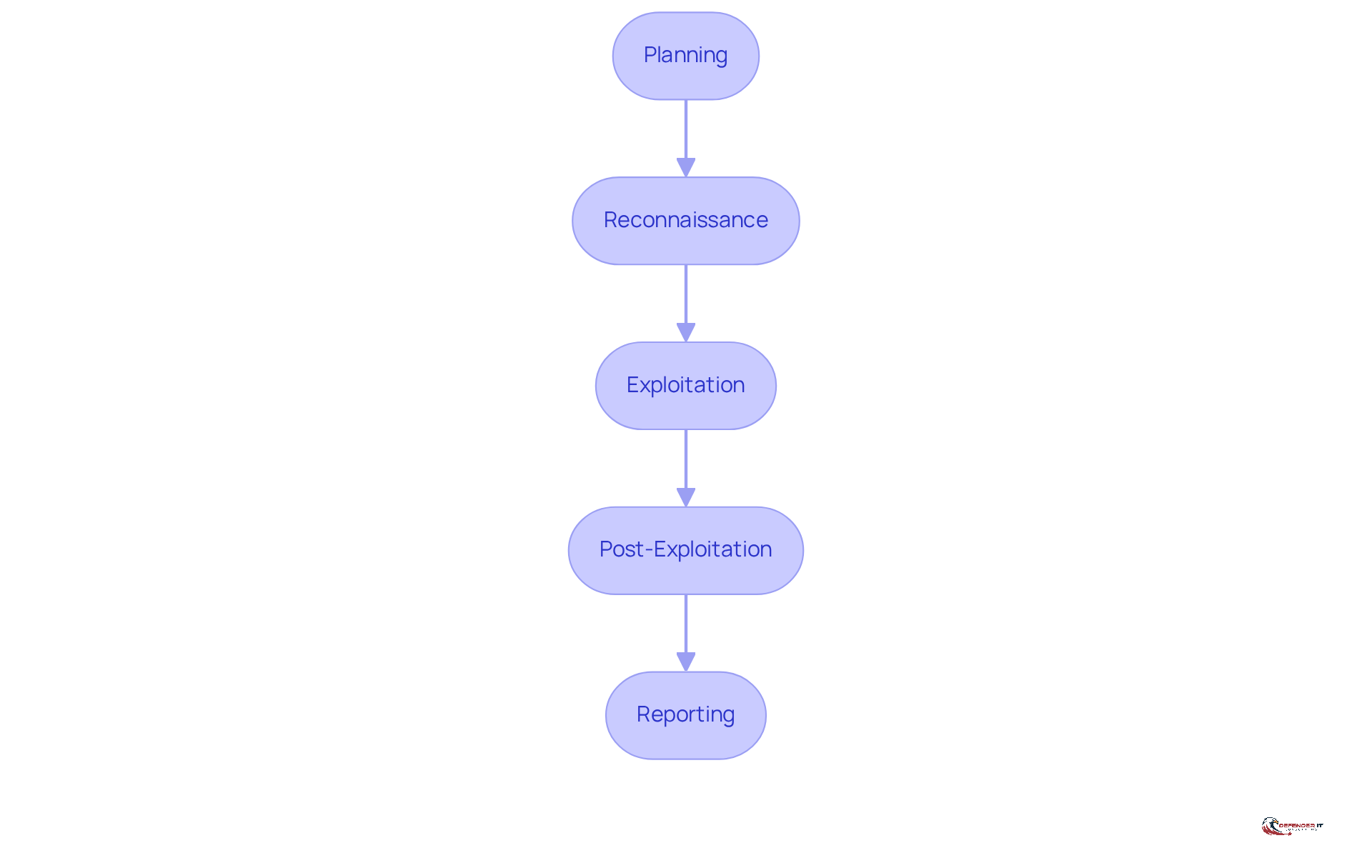 Each box represents a phase in the Red Team process. Follow the arrows to see how each phase leads to the next, from planning the engagement to reporting the findings.
