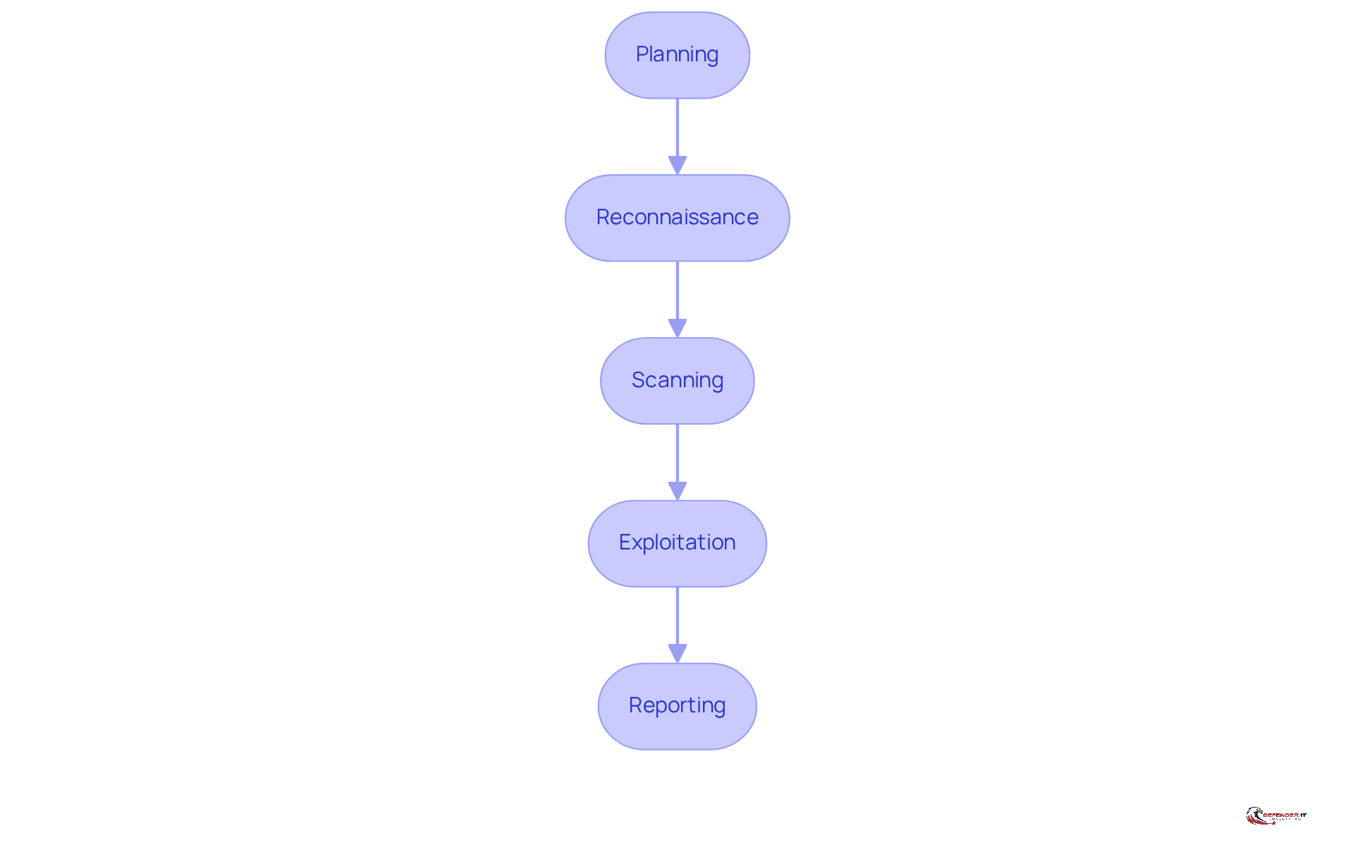 Each box represents a step in the penetration testing process. Follow the arrows to see how each phase connects and builds upon the previous one.